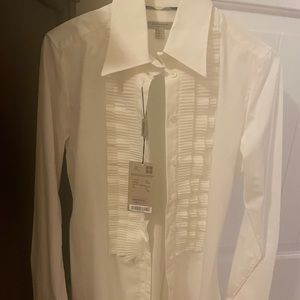 Off white Burberry button down with ruffles